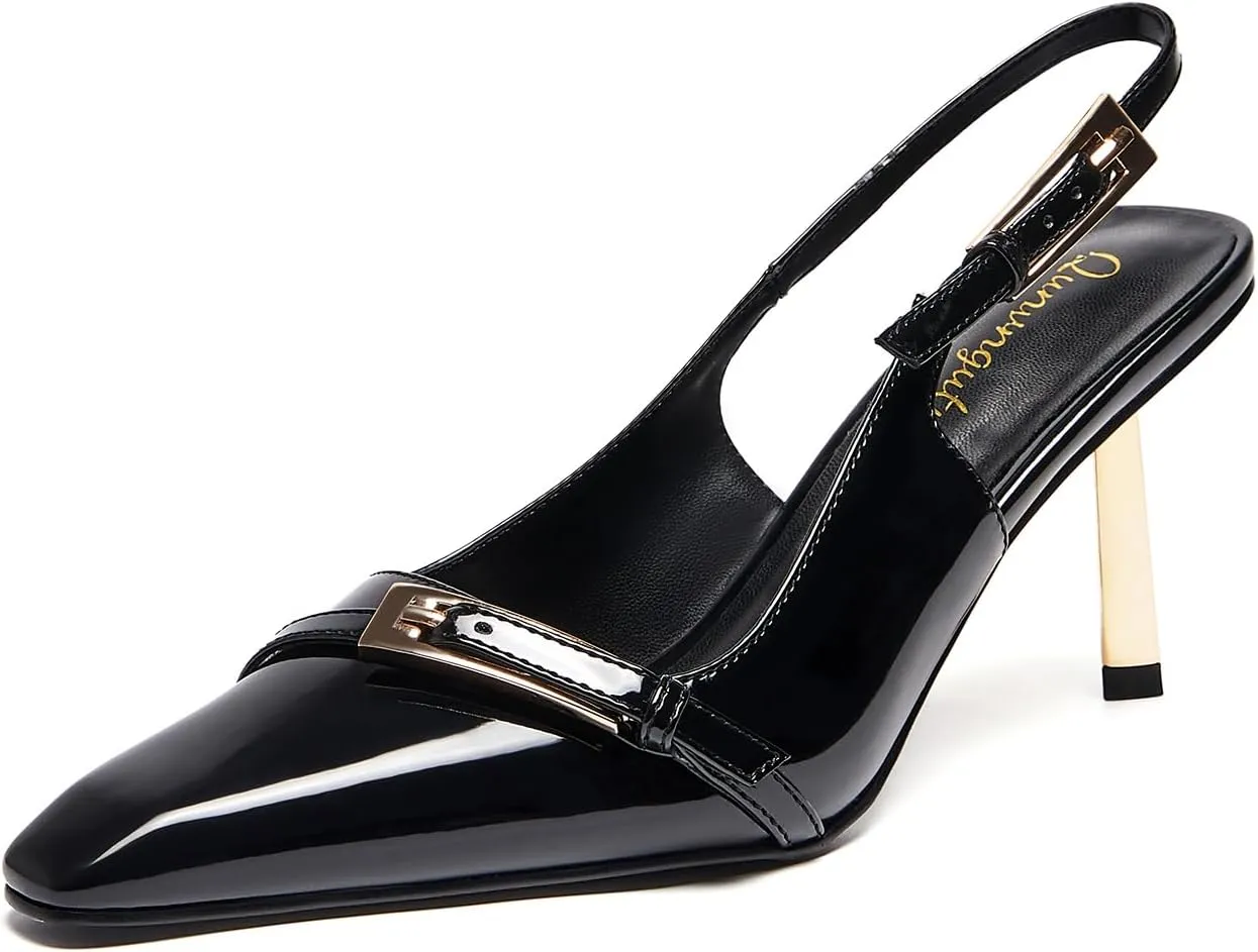 Womens Square Toe Stiletto Sandals Slingback Dressy Heels for Evening Parties Weddings Prom Shoes