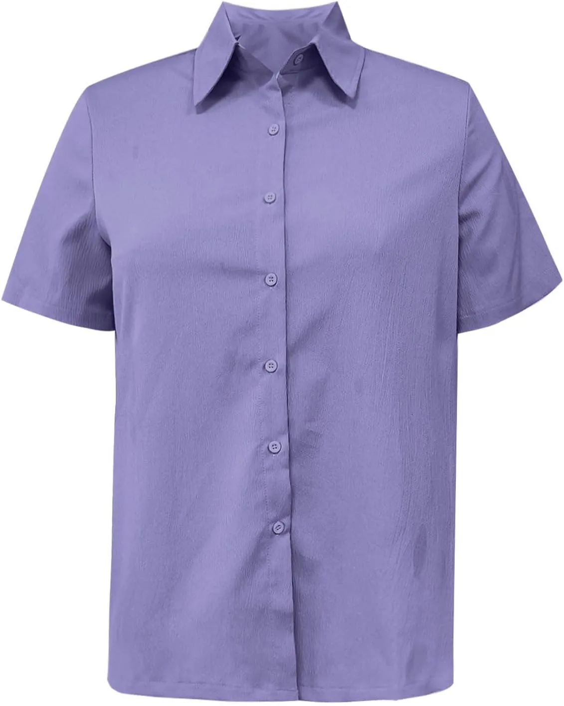 Women's Summer Solid Collared Tops Loose Fit Button-Up Blouses Crewneck Comfy Office Casual Tunic Shirts Stretch Tees