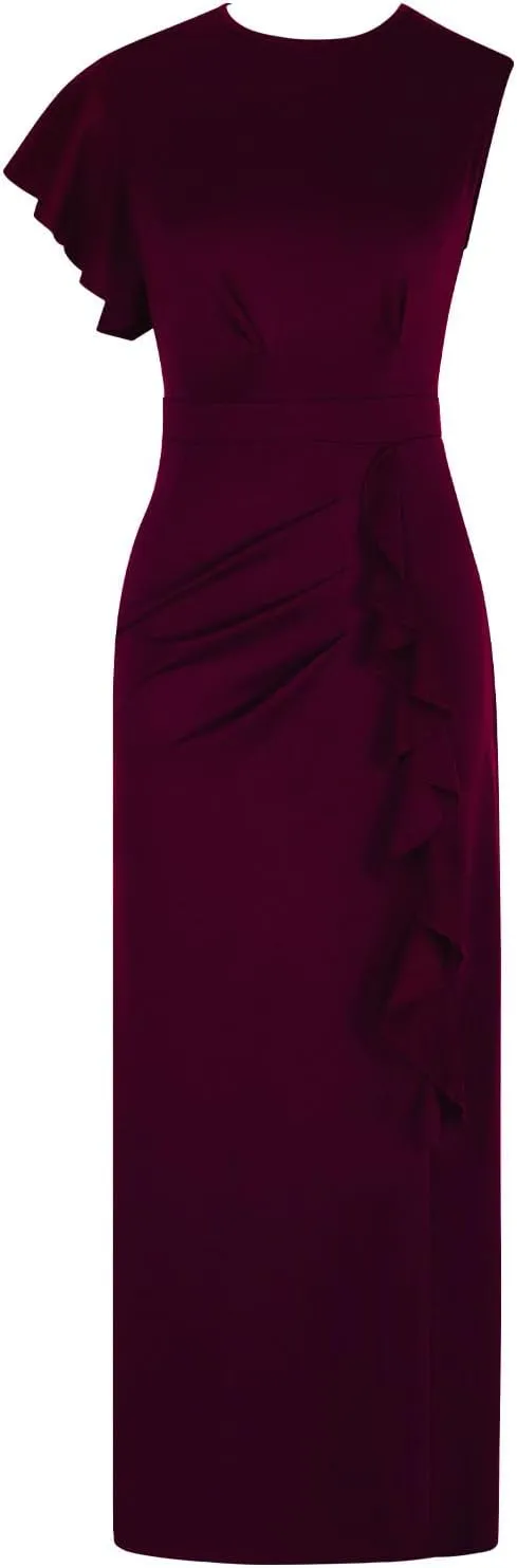 Women's Teal Ruffle Sleeve Maxi Dress with Side Slit Elegant Formal Gown for Evening Events Weddings Special Occasions