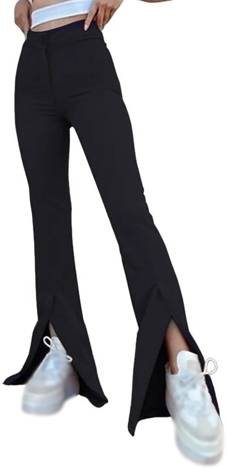 Womens Trendy Leggings Casual Button High Waisted Pants Slim Fit Solid Color Split Hem Athletic Yoga Pants Leggings
