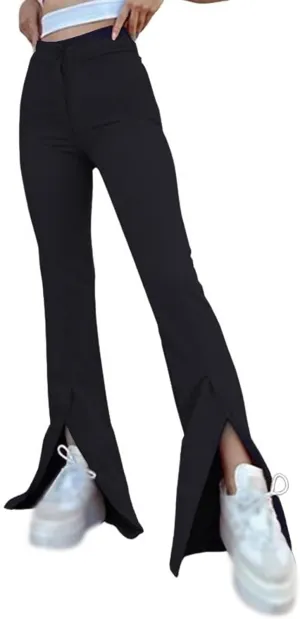 Womens Trendy Leggings Casual Button High Waisted Pants Slim Fit Solid Color Split Hem Athletic Yoga Pants Leggings