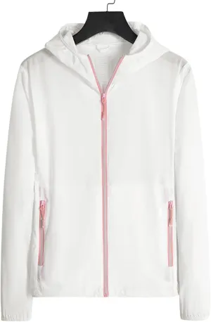 Women's UPF 50  Sun Protection Hoodie Jacket, Long Sleeve Hiking Outdoor Performance UV Shirt with Pockets (Color : White, Size : 4X-Large)