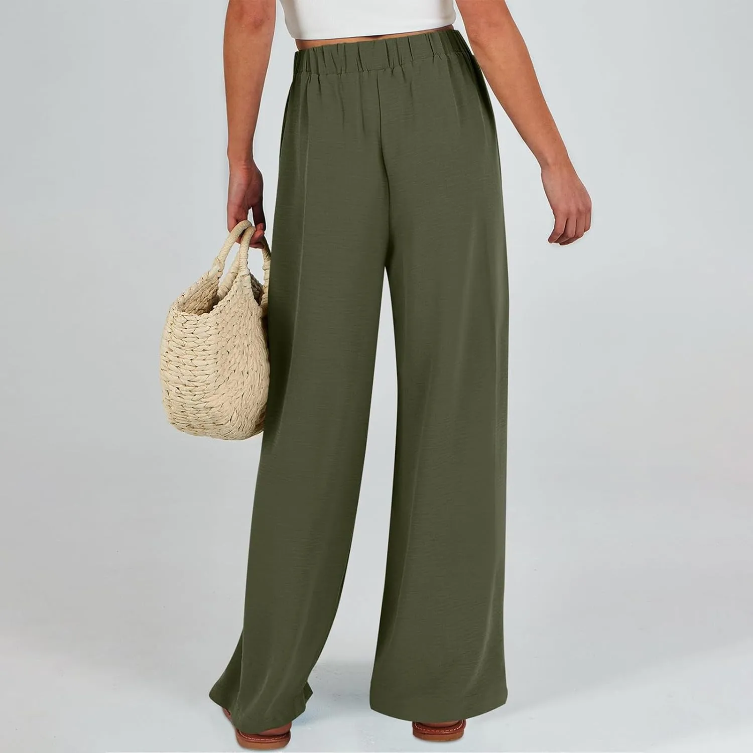 Womens Wide Leg Pants High Waisted Adjustable Tie Knot Flowy Casual Loose Business Work Trousers with Pockets