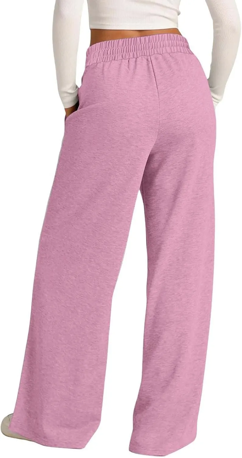 Women's Wide Leg Sweatpant High Waist Baggy Casual Elastic Drawstring Workout Active Joggers Pants with Pockets