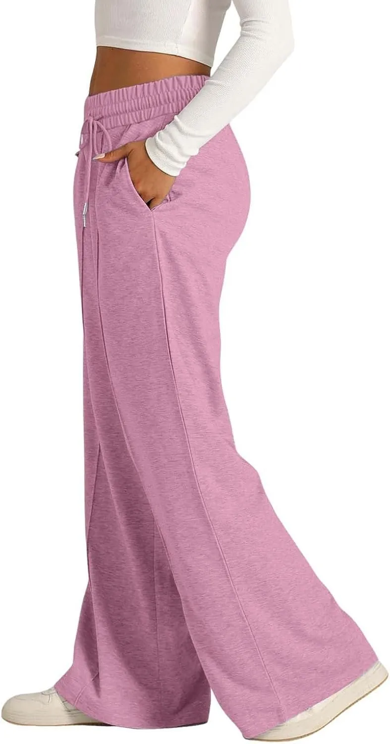 Women's Wide Leg Sweatpant High Waist Baggy Casual Elastic Drawstring Workout Active Joggers Pants with Pockets