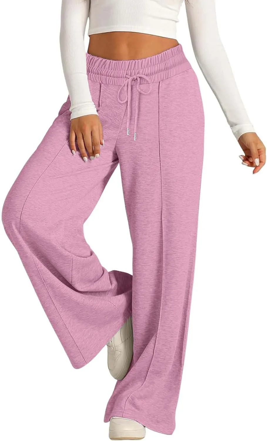 Women's Wide Leg Sweatpant High Waist Baggy Casual Elastic Drawstring Workout Active Joggers Pants with Pockets