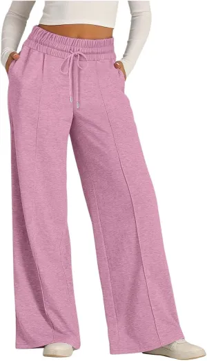 Women's Wide Leg Sweatpant High Waist Baggy Casual Elastic Drawstring Workout Active Joggers Pants with Pockets