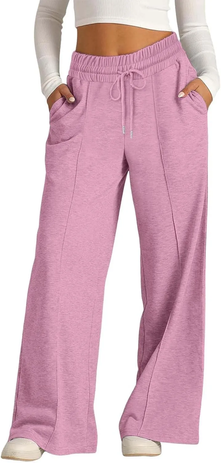 Women's Wide Leg Sweatpant High Waist Baggy Casual Elastic Drawstring Workout Active Joggers Pants with Pockets