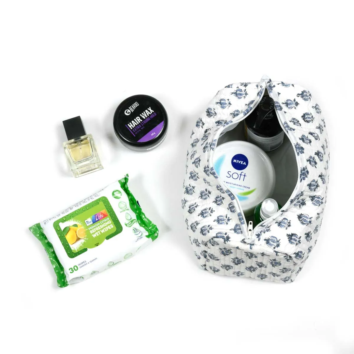 XENIA BUTTI QUILTED TOILETRY POUCH