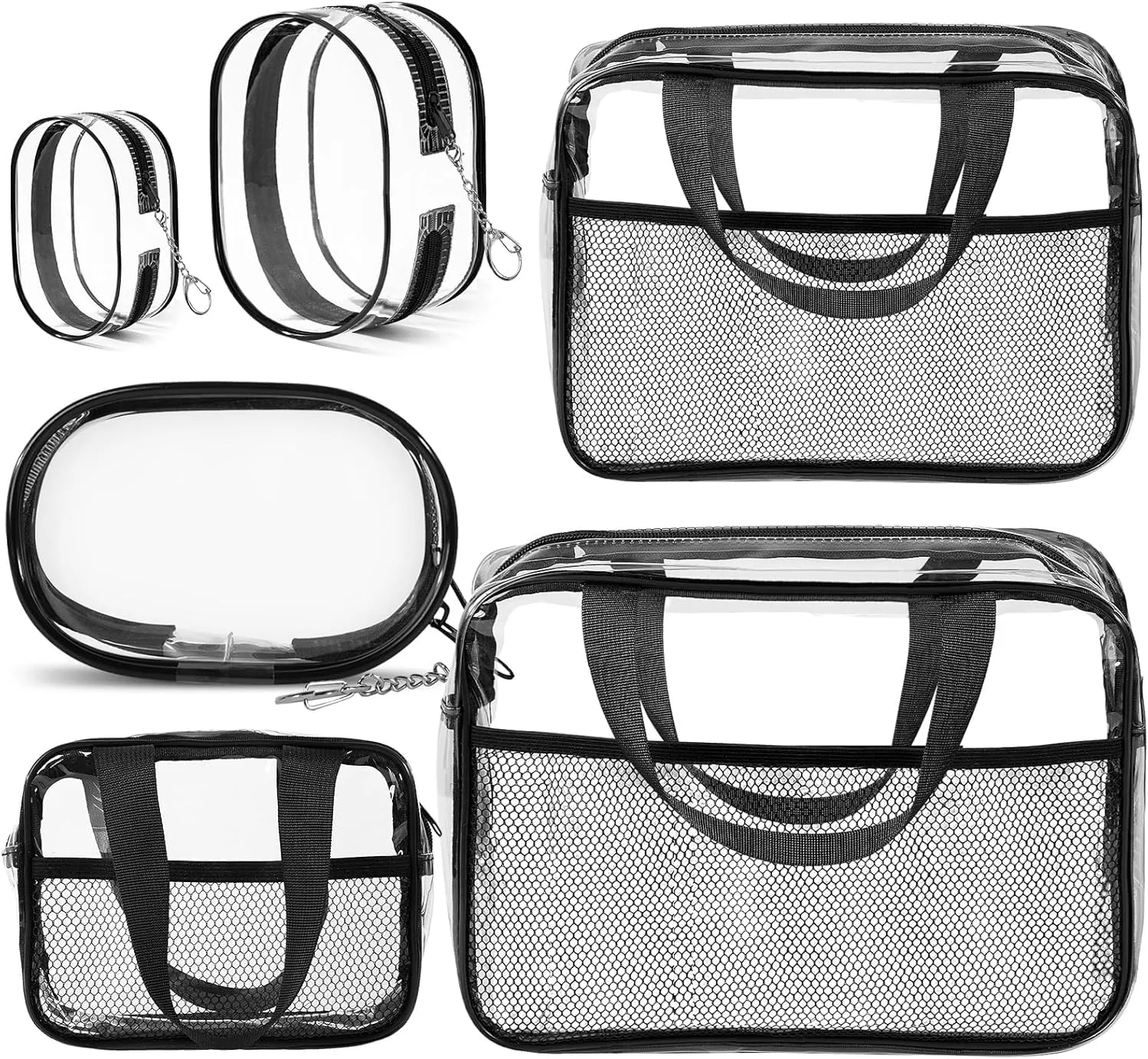 XEWEA Clear Travel Toiletry Bags & Small Electronic Accessories Organizer Case, 6 PCS TSA Approved Transparent Makeup Bag for Women Men, Waterproof PVC Quart Pouch with Zipper for Airline Essentials