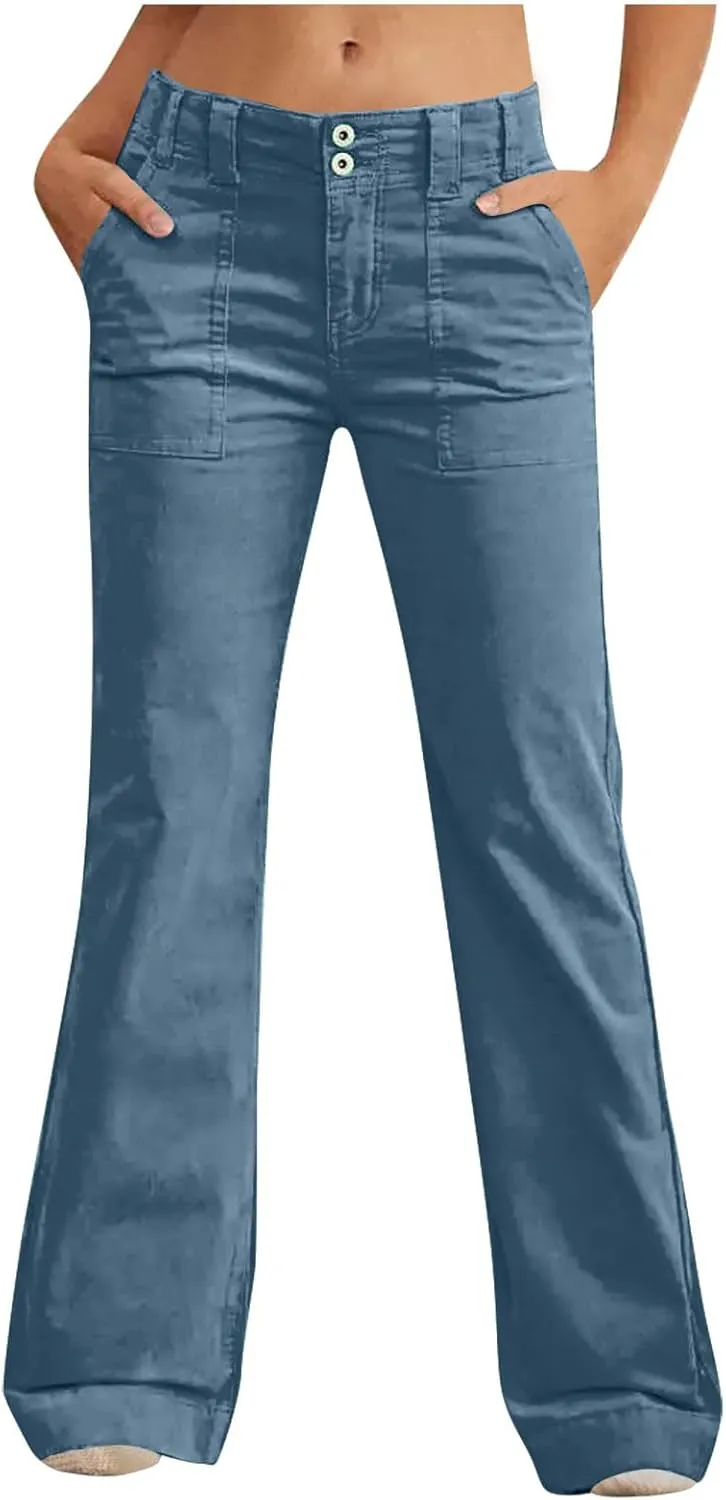 Xiaojmake Women Casual Twill Chino Pant Flare Slim Fit Boot Cut Stretch Dress Pant Bootcut Cotton Pull On Pants with Pockets