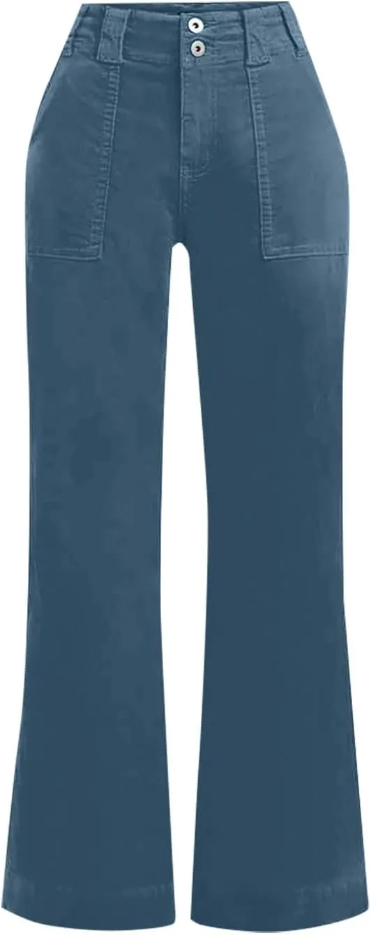 Xiaojmake Women Casual Twill Chino Pant Flare Slim Fit Boot Cut Stretch Dress Pant Bootcut Cotton Pull On Pants with Pockets