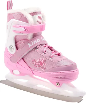 Xino Sports Deluxe Adjustable Ice Skates - for Boys and Girls, Two Awesome Colors - Black and Pink, Faux Fur Padding and Reinforced Ankle Support, Fun to Skate!