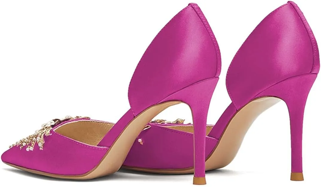 XYD Women Closed Pointed Toe Elegant High Heels Jewelled D'Orsay Evening Pumps Bridal Dress Shoes