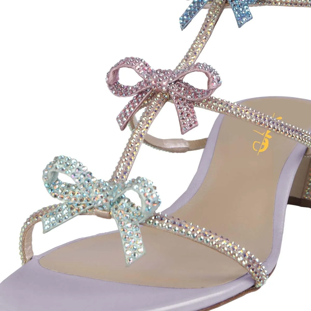 XYD Women Gladiator Rhinestone Crystals Block Chunky Heels Open Toe Sandals Crossover Strap Bow Knots Cutout Party Evening Date Shoes