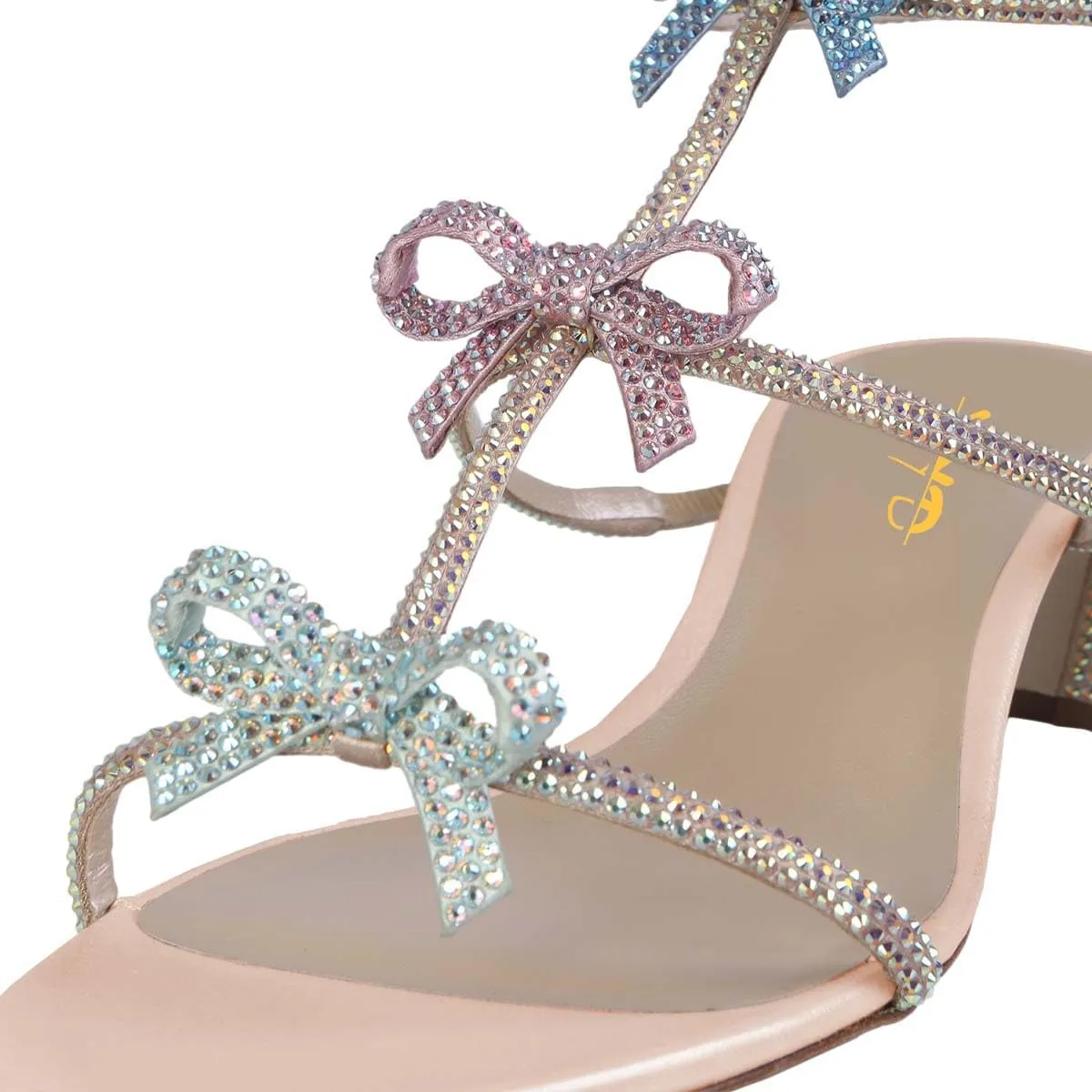 XYD Women Gladiator Rhinestone Crystals Block Chunky Heels Open Toe Sandals Crossover Strap Bow Knots Cutout Party Evening Date Shoes