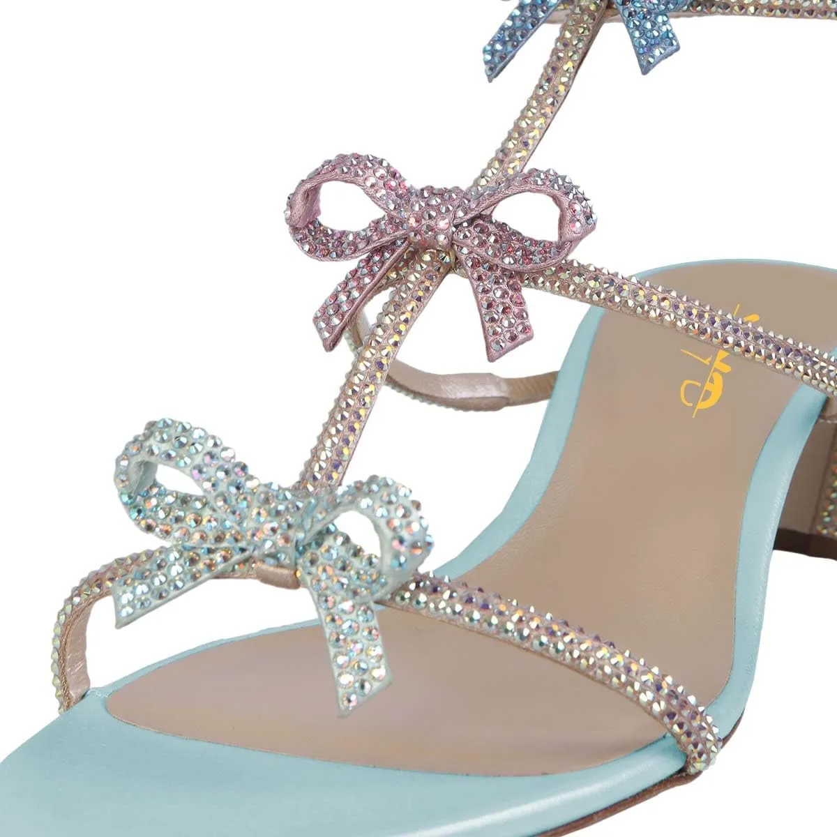XYD Women Gladiator Rhinestone Crystals Block Chunky Heels Open Toe Sandals Crossover Strap Bow Knots Cutout Party Evening Date Shoes