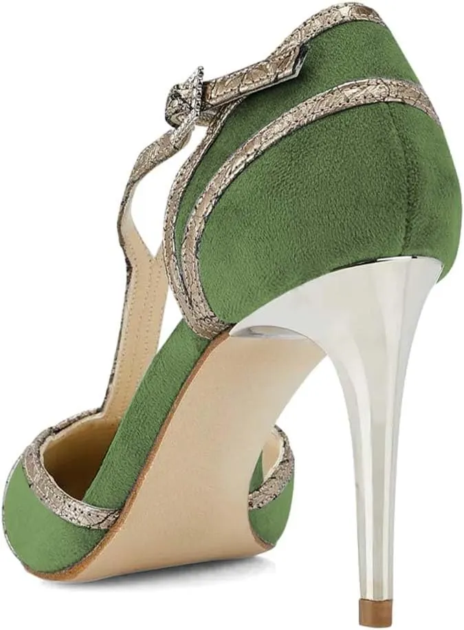 XYD Women High Heel Pumps Pointed Closed Toe Velvet D'Orsay Strappy Sandals Plated Heeled Elegant Party Evening Shoes