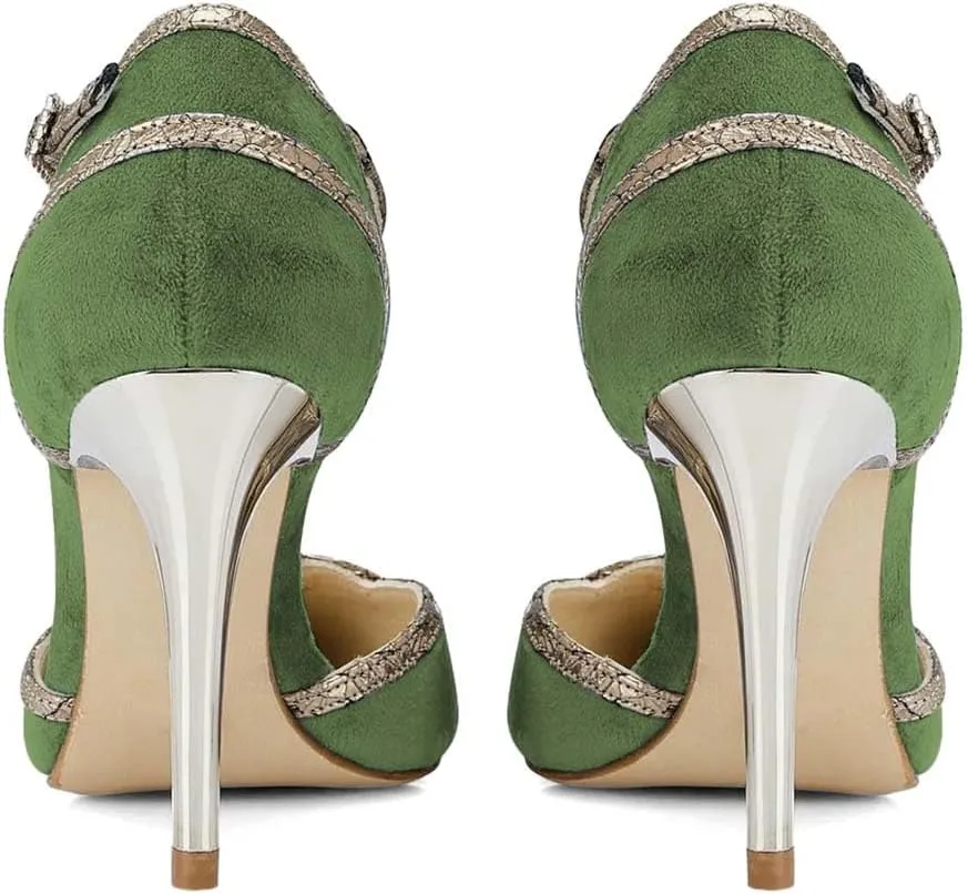 XYD Women High Heel Pumps Pointed Closed Toe Velvet D'Orsay Strappy Sandals Plated Heeled Elegant Party Evening Shoes