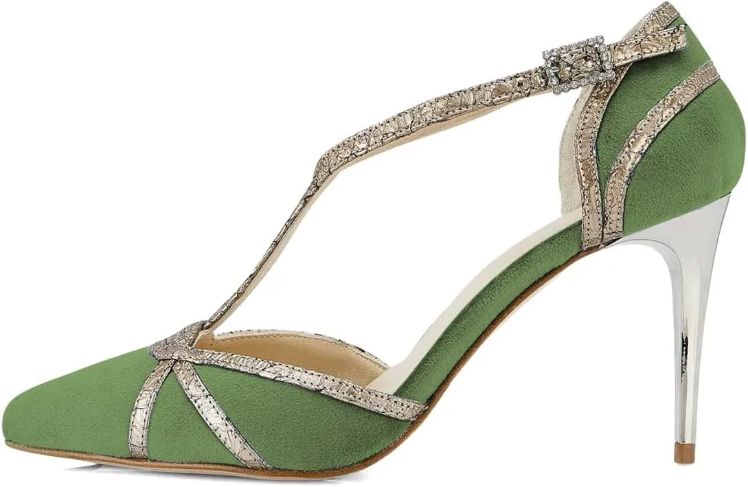 XYD Women High Heel Pumps Pointed Closed Toe Velvet D'Orsay Strappy Sandals Plated Heeled Elegant Party Evening Shoes