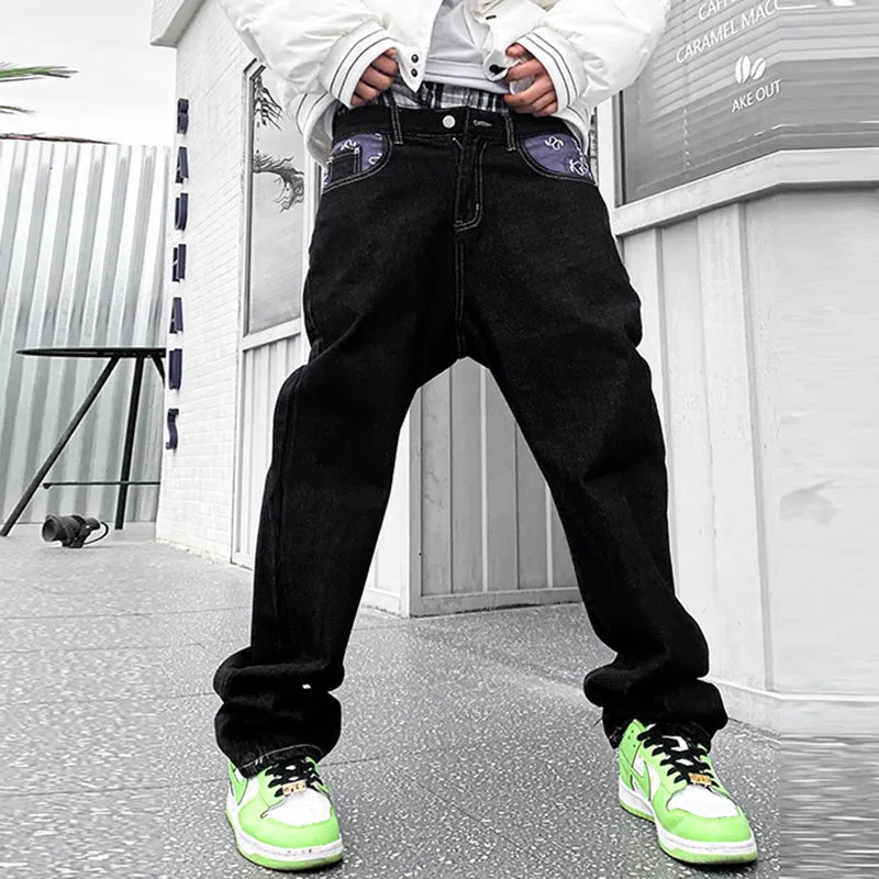 Y2K Bandana Jeans - Denim Streetwear Heren -
