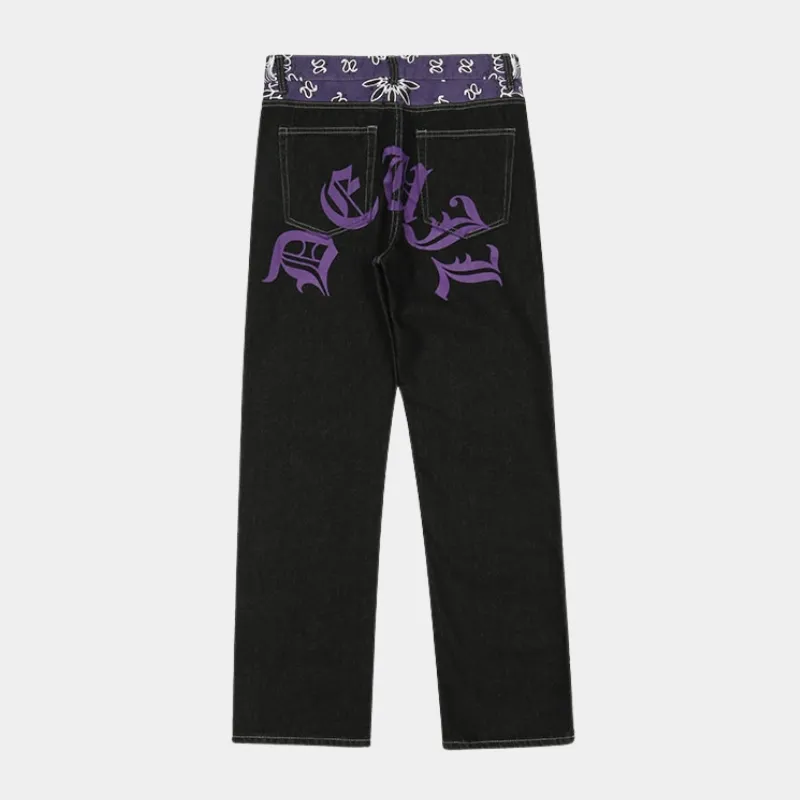 Y2K Bandana Jeans - Denim Streetwear Heren -
