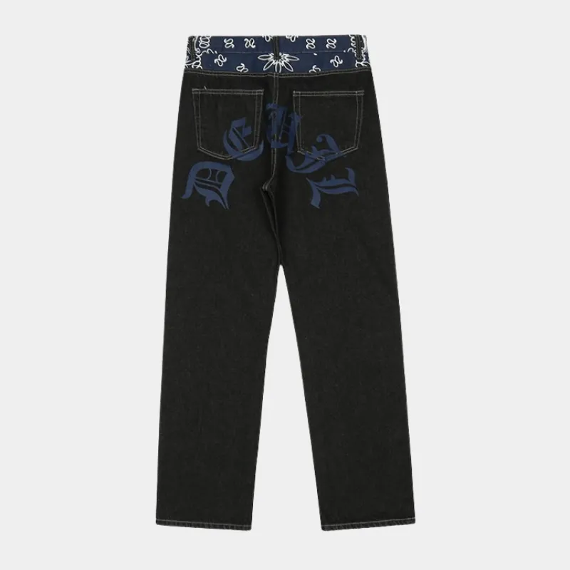 Y2K Bandana Jeans - Denim Streetwear Heren -