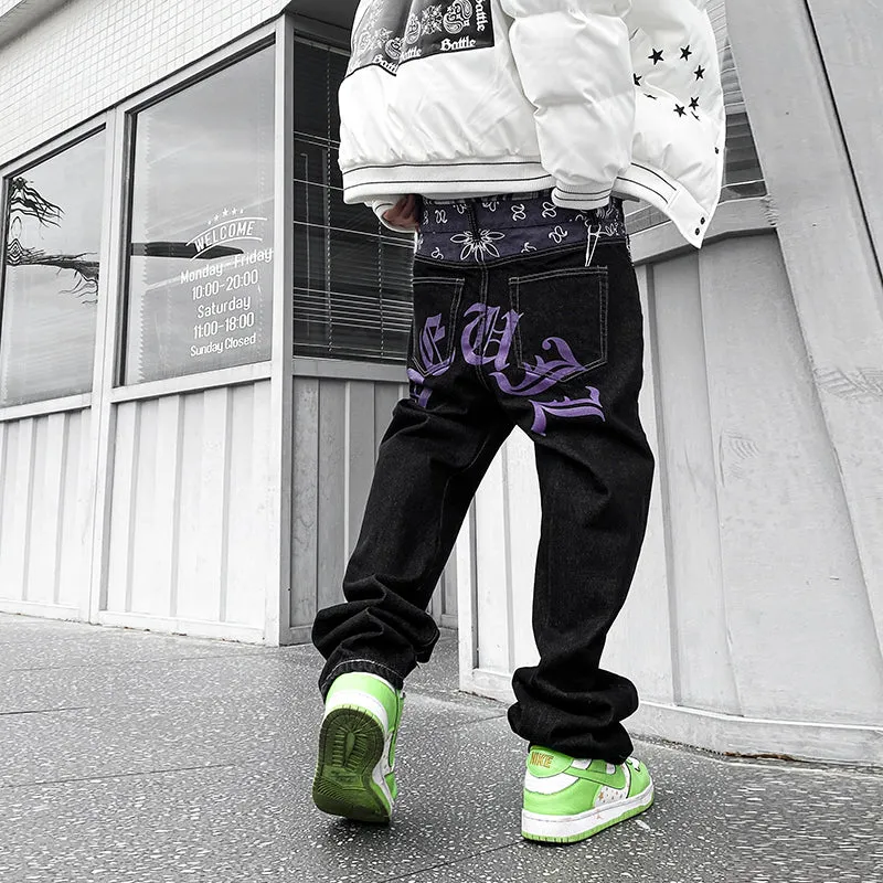 Y2K Bandana Jeans - Denim Streetwear Heren -