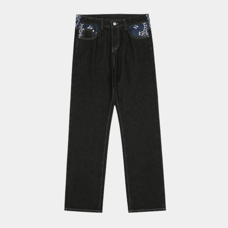 Y2K Bandana Jeans - Denim Streetwear Heren -