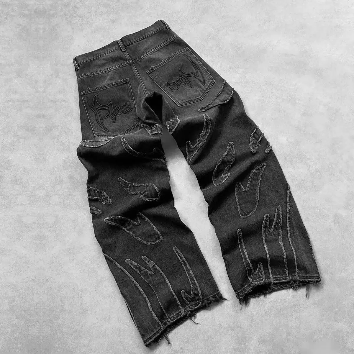 Y2K Men's Street Retro Hip-hop Flame Splicing Wide Leg Gothic Loose Jeans