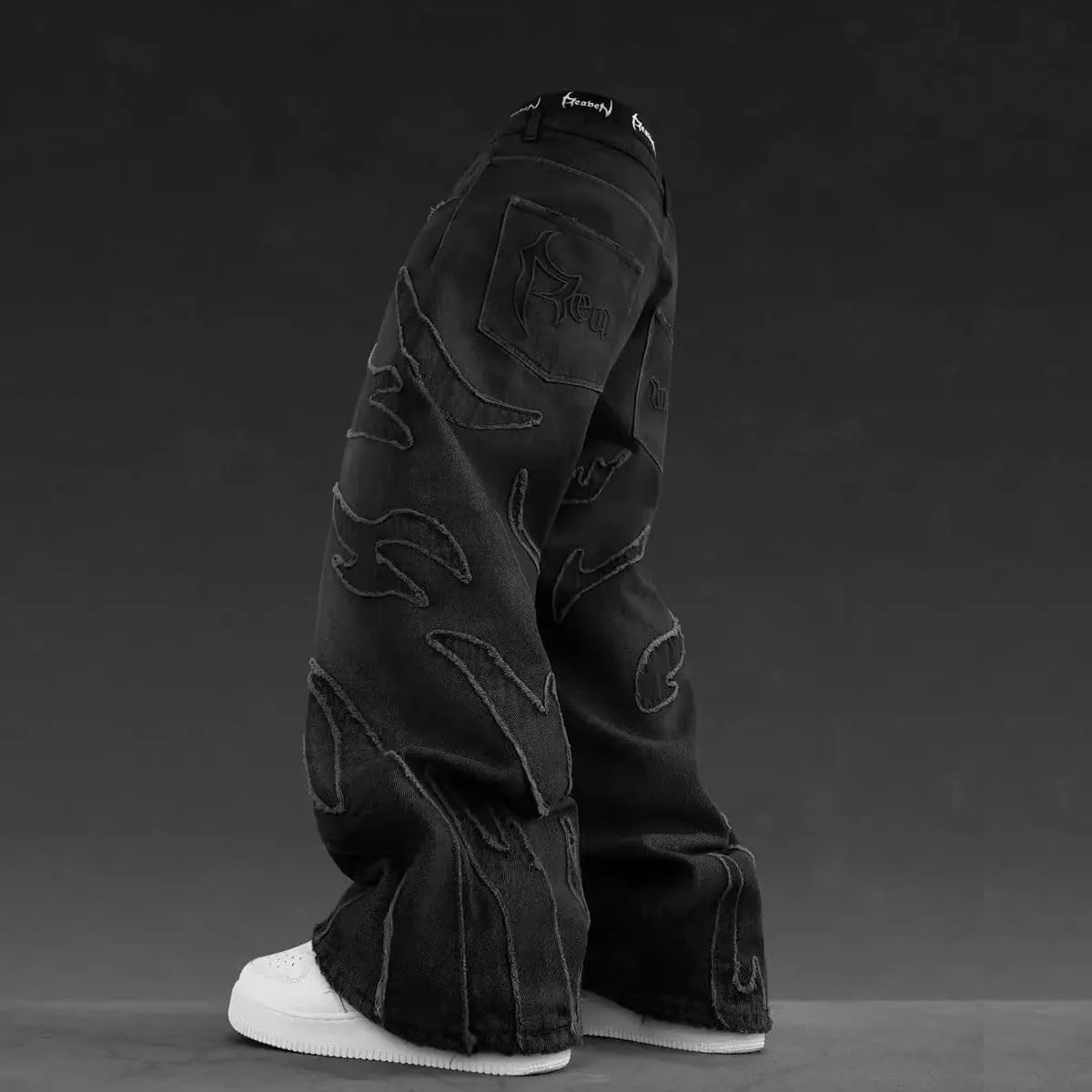Y2K Men's Street Retro Hip-hop Flame Splicing Wide Leg Gothic Loose Jeans
