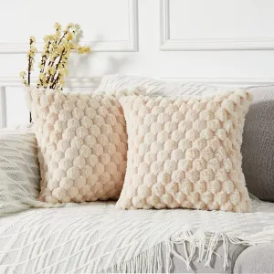 Yaertun Pack of 2 Super Soft Cozy Decorative Throw Pillow Covers Fuzzy Plush Faux Fur Luxury Cushion Cover Pillowcase for Sofa Couch Bed Livingroom 16x16 Inch Beige
