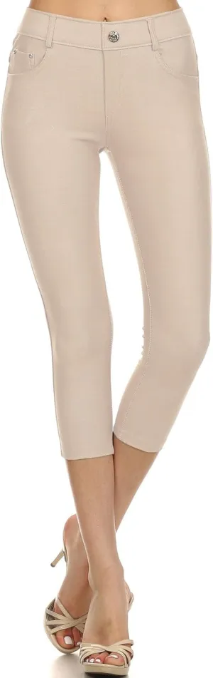 YELETE Women's Basic Capri Jeggings