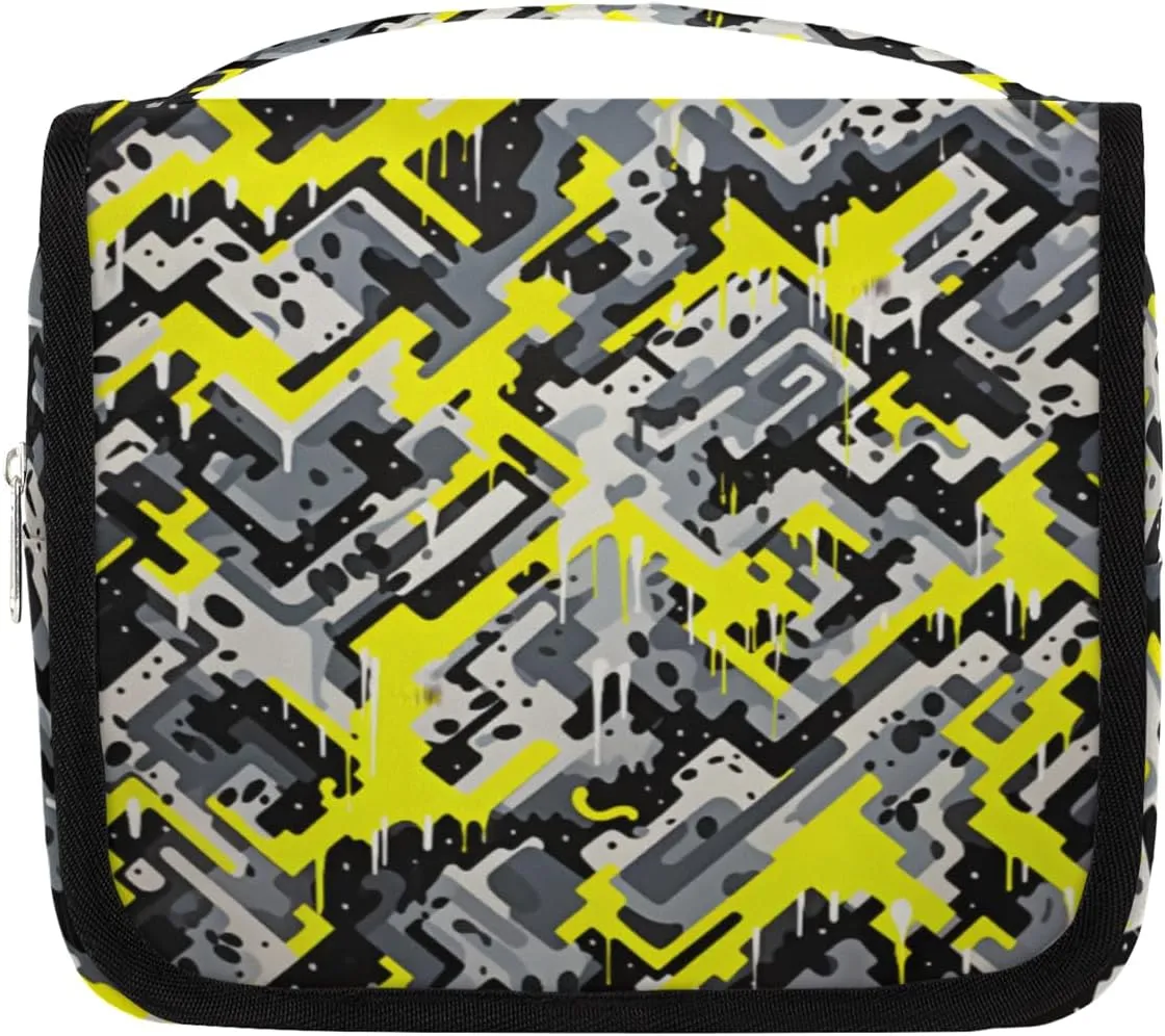 Yellow Camo Skin Hanging Travel Toiletry Bag Kit Makeup Case Cosmetics Organizer Decor Toiletry Bag for Women Make up Accessories Shampoo Body Cream Brushes Set