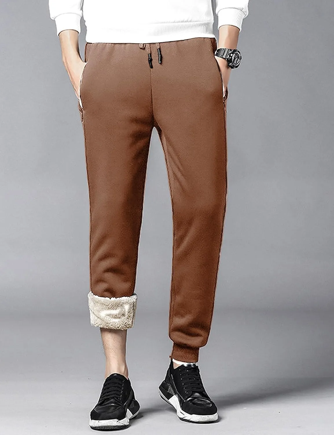 Yeokou Mens Winter Warm Sherpa Lined Active Thermal Jogger Fleece Sweatpants Pant