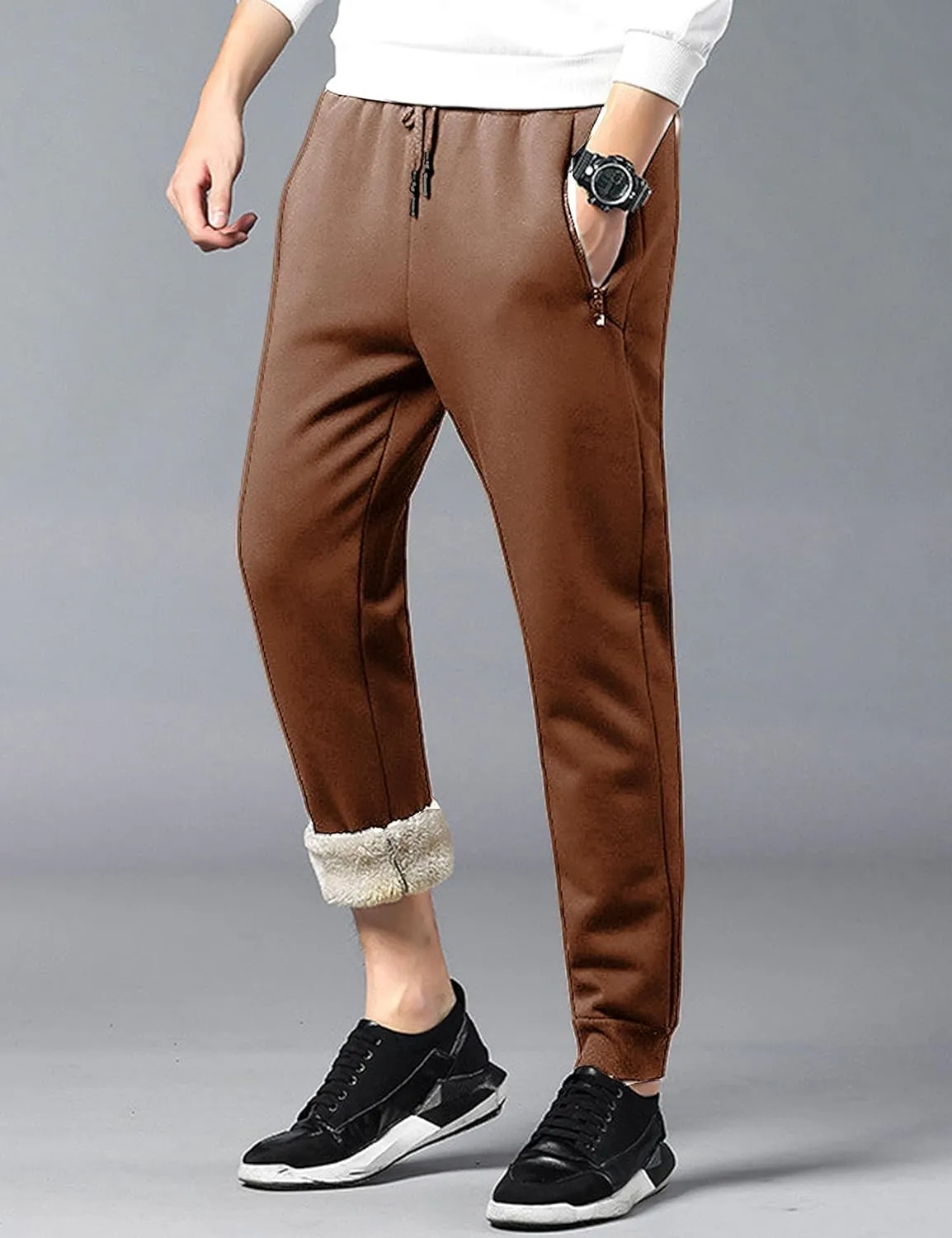 Yeokou Mens Winter Warm Sherpa Lined Active Thermal Jogger Fleece Sweatpants Pant