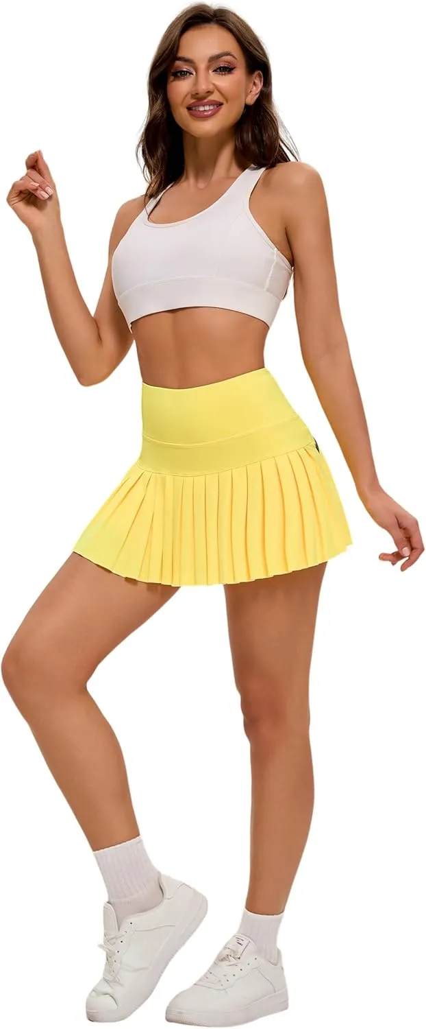 Yknktstc Women Tennis Skirt with Pocket Pleated Golf Skort Active Workout Running Athletic Shorts