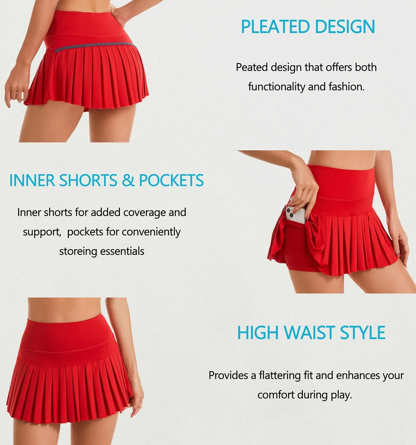 Yknktstc Women Tennis Skirt with Pocket Pleated Golf Skort Active Workout Running Athletic Shorts