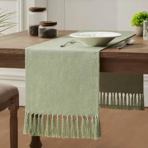 ZeeMart Linen Blend Table Runner, Sage Green 13x108 Inch, Farmhouse Burlap Linen Style Rustic Sage Green Table Runners 108 Inches Long