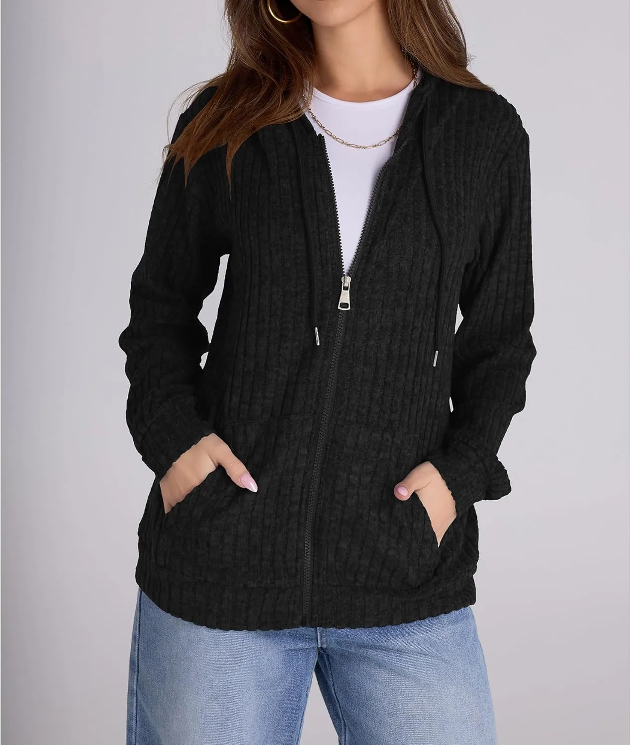 Zip Up Hoodie Women Oversized Sweatshirt Long Sleeve 2025 Fall Outfit Lightweight Jackets Workout Clothes