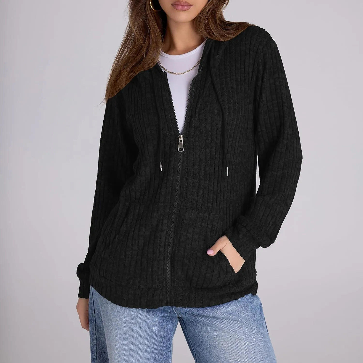 Zip Up Hoodie Women Oversized Sweatshirt Long Sleeve 2025 Fall Outfit Lightweight Jackets Workout Clothes