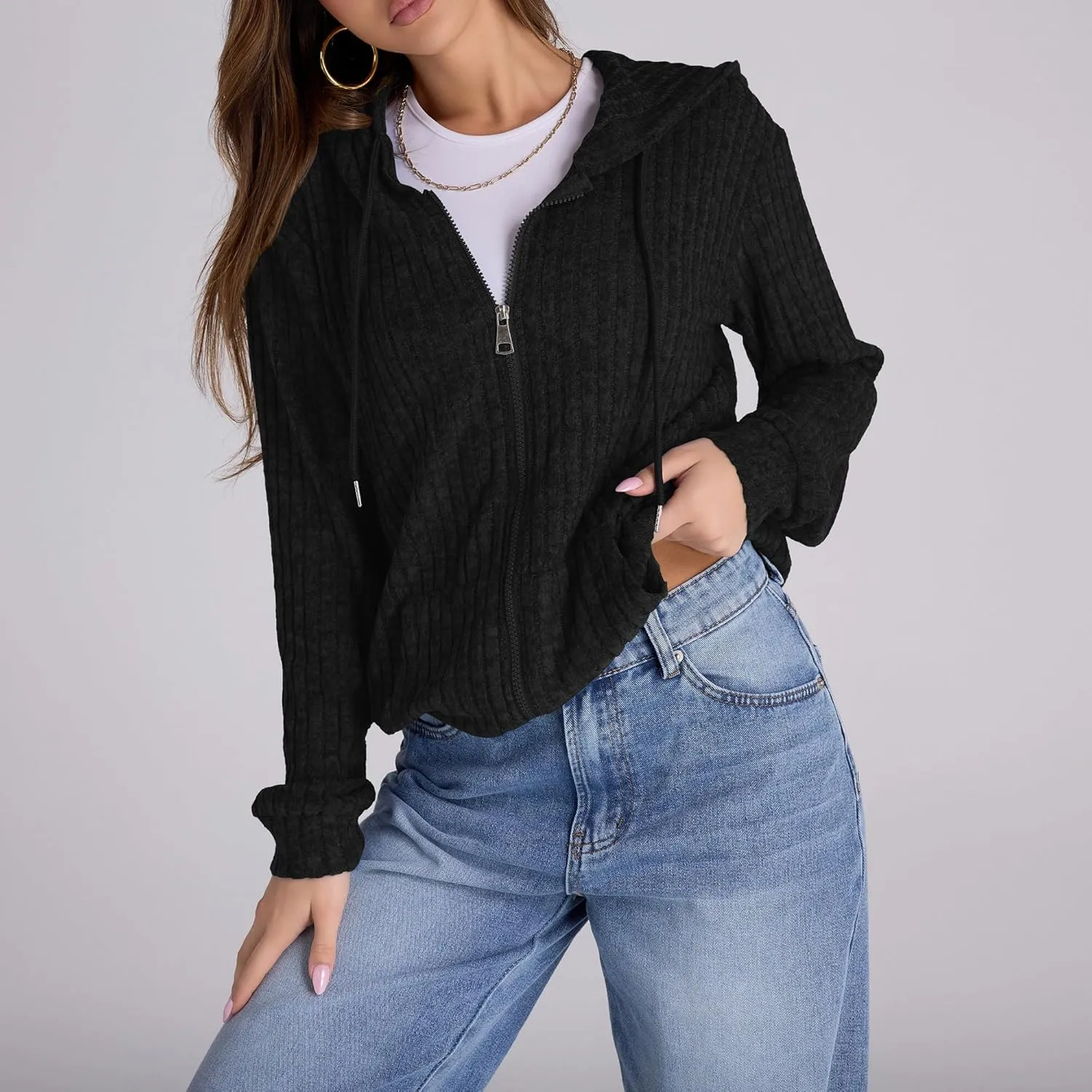 Zip Up Hoodie Women Oversized Sweatshirt Long Sleeve 2025 Fall Outfit Lightweight Jackets Workout Clothes
