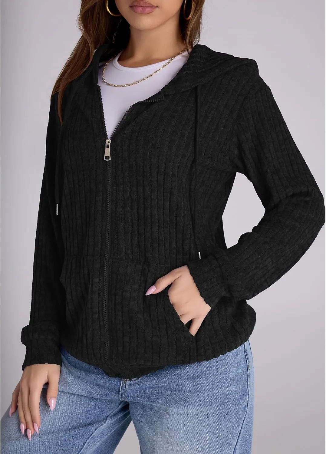 Zip Up Hoodie Women Oversized Sweatshirt Long Sleeve 2025 Fall Outfit Lightweight Jackets Workout Clothes
