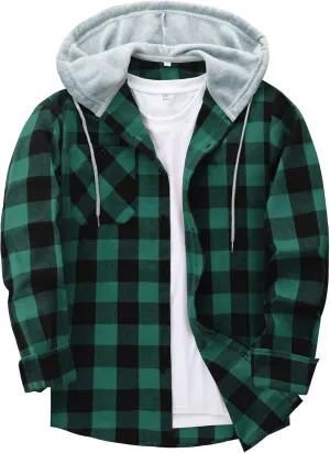 ZITY Men's Flannel Hoodie Shirts Casual Button Down Plaid Shirt Jackets for Men Long Sleeve Stylish Hooded with Pocket