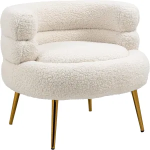 ZOBIDO Modern Accent Lambhair Chairs Comfy Upholstered Vanity Chairs for Bedroom Armchair Dining Chairs with Golden Metal Legs Desk Chair Single Person sofafor Living Room(White)