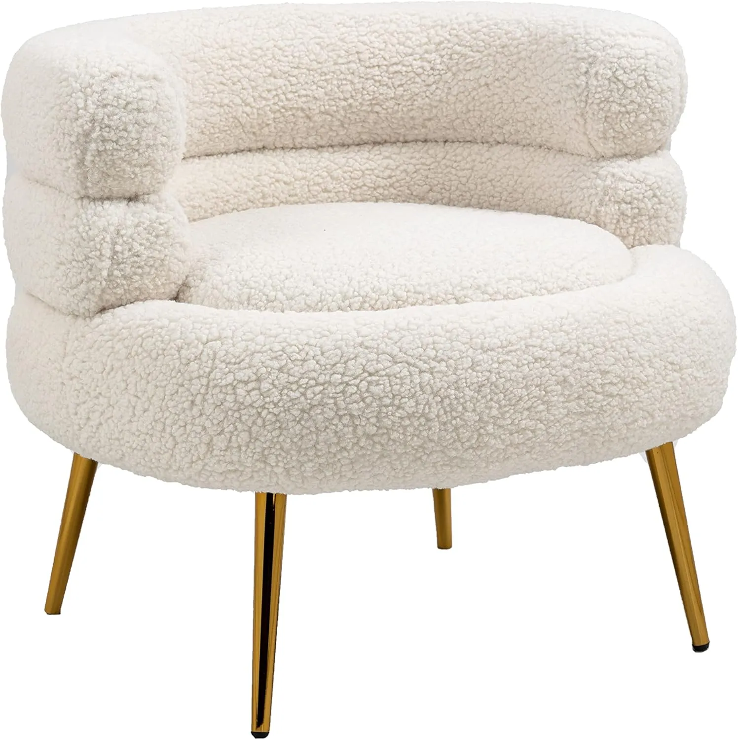 ZOBIDO Modern Accent Lambhair Chairs Comfy Upholstered Vanity Chairs for Bedroom Armchair Dining Chairs with Golden Metal Legs Desk Chair Single Person sofafor Living Room(White)