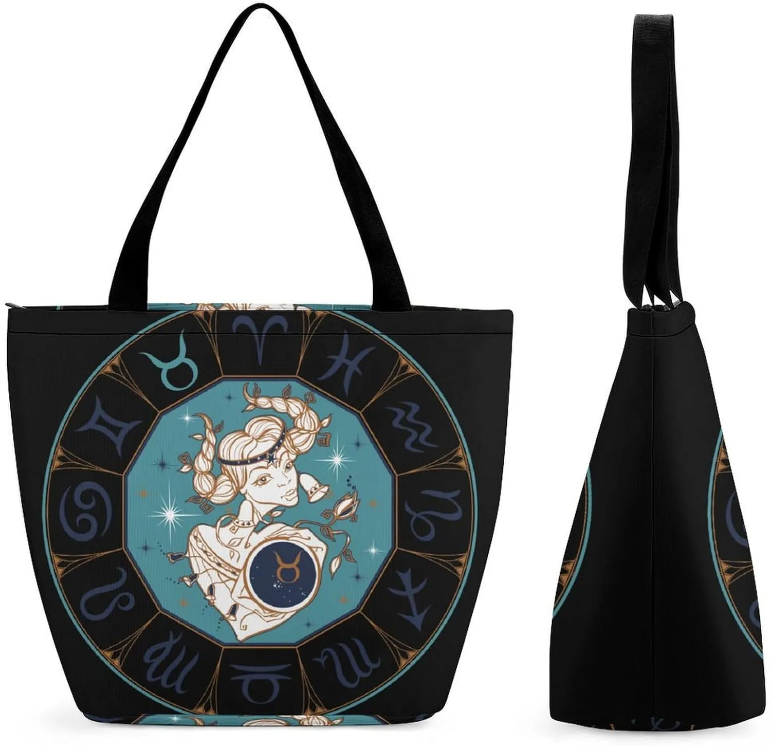 Zodiac Sign Taurus Hobo Handbags With Zipper Women's Tote Handbags