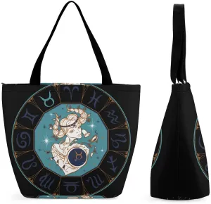 Zodiac Sign Taurus Hobo Handbags With Zipper Women's Tote Handbags