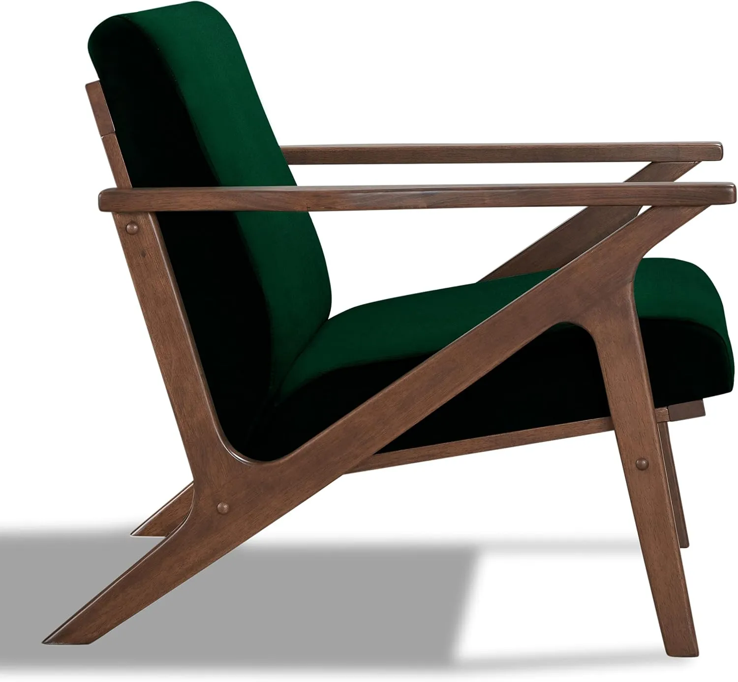 Zola Mid Century Modern Accent Chair Arm Chair, Living Room Furniture, (Green Velvet/Walnut)