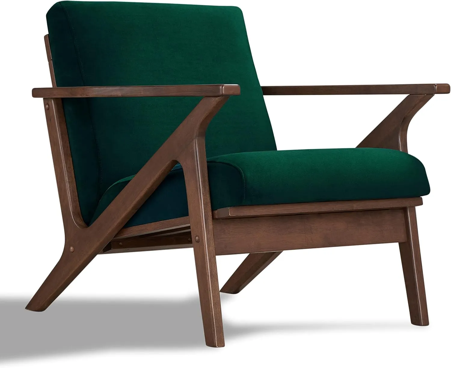 Zola Mid Century Modern Accent Chair Arm Chair, Living Room Furniture, (Green Velvet/Walnut)